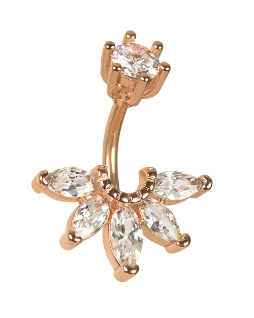 Piercing de ombligo rosé con abanico de circonitas transparentes brillantes